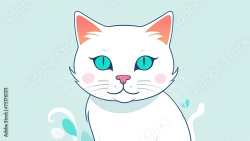 illustration of a cute cartoon white kitten isolated on a white background. Little cute watercolor animals.