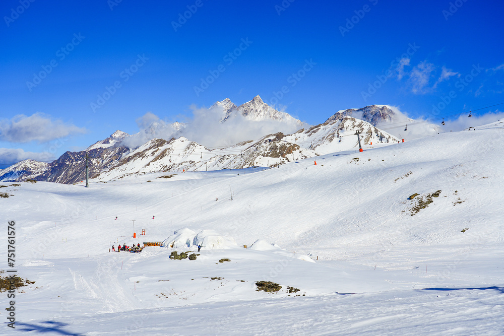Ski slopes of the Zermatt winter sports resort in the Swiss Alps, Canton of Valais, Switzerland