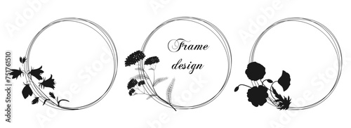 Flower frame. Wedding invitation card template. Frames with wildflowers.