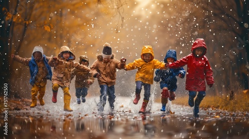 umbrella kids in the rain photo