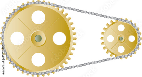 Metallic gold gears and chain