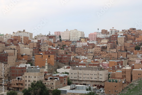 An old residential area on a hill in Mecca. adobe houses. Mecca, Saudi Arabia photo