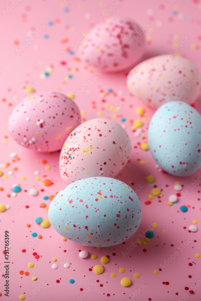 easter eggs happy easter pink background Generative AI