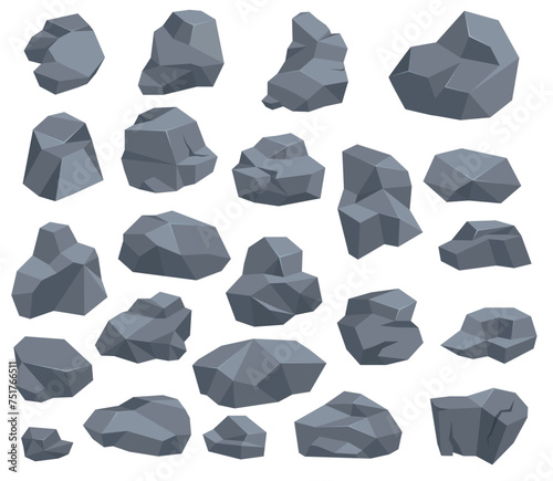 Rock stone set cartoon. Cartoon game art rocks and stones. Stones boulder, gravel rubble and pile of rocks cartoon isolated vector illustration EPS10