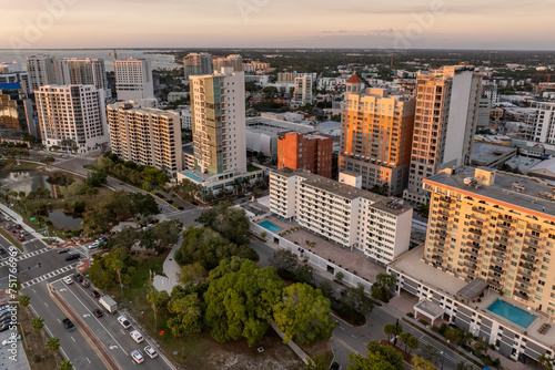 Wallpaper Mural Sarasota, Florida city downtown at sunset with expensive waterfront high-rise buildings. Urban travel destination in the USA Torontodigital.ca