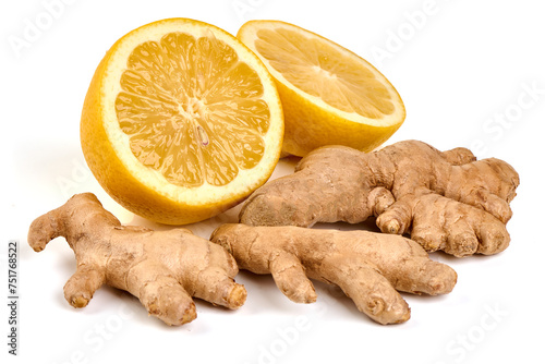 Fresh Ginger, isolated on a white background. Close-up photo