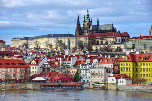 Cityscape of Prague with medieval towers and colorful buildings, Czech Republic