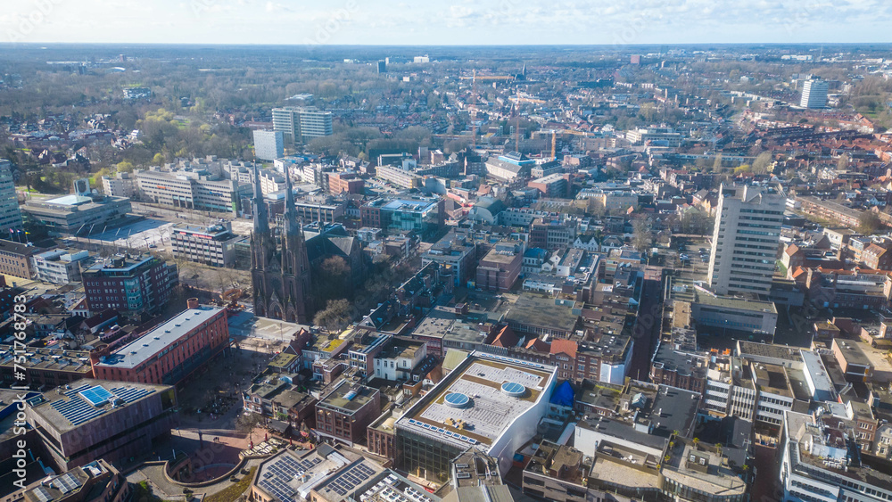 Captivating aerial view of the city center of Eindhoven, Netherlands, captured from a drone