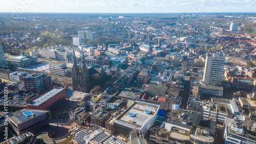 Captivating aerial view of the city center of Eindhoven, Netherlands, captured from a drone © Viktor