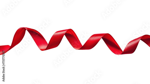 A long roll of red ribbon isolated on white background. 