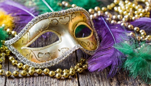 mardi gras mask beads and feathers background