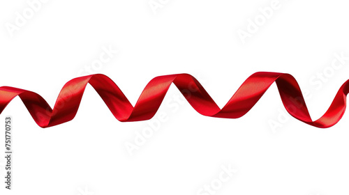 A long roll of red ribbon isolated on white background. 