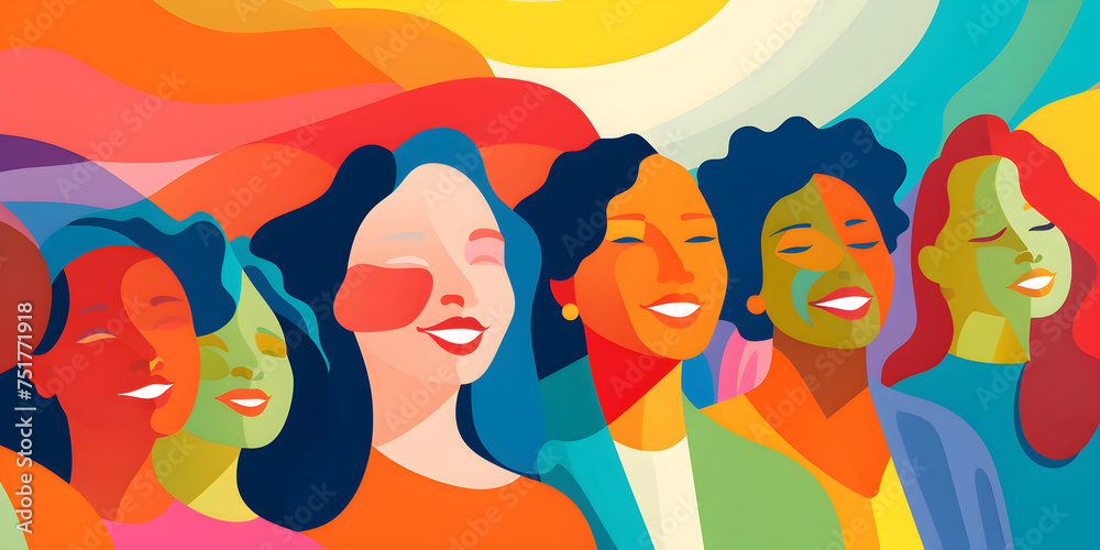 Abstract colorful illustration of group women 