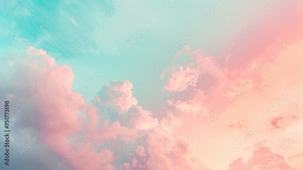Pastel cloudscape with a surreal background - Gentle clouds in a surreal setting with the warmth of a sunset and the coolness of dawn merging in a pastel colored sky