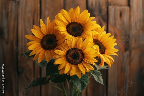 Rustic Wooden Setting Enhancing Sunflower Bouquet, AI Generative 