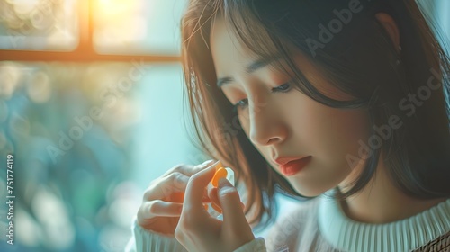 Chinese Young Woman in Amber Light photo