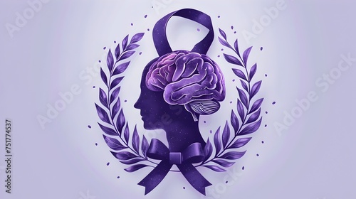 Stylized Female Silhouette with Brain Tissue in Purple and Silver