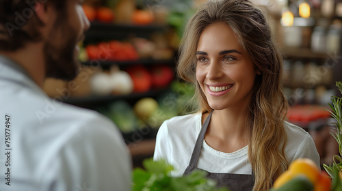 Kompetente Kundenberatung im Supermarkt – Verkäuferin im Gespräch mit Kunden