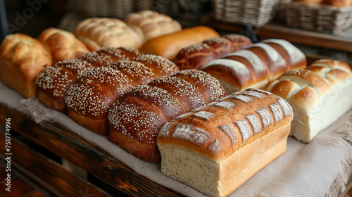 Duftendes Bäckerei-Display: Eine verlockende Auswahl an frisch gebackenem Brot und Brötchen auf einem rustikalen Holztisch