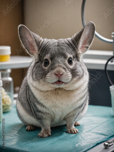 Portrait of a Chinchilla, a beautiful pet on the background of a Veterinary clinic
