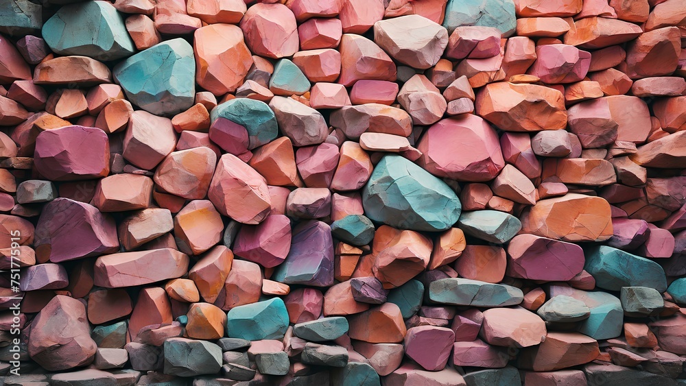 Colorful stone wall in random shapes