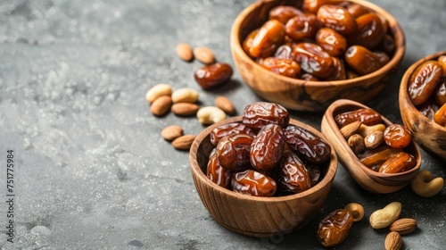 A wooden plate brimming with various types of dates