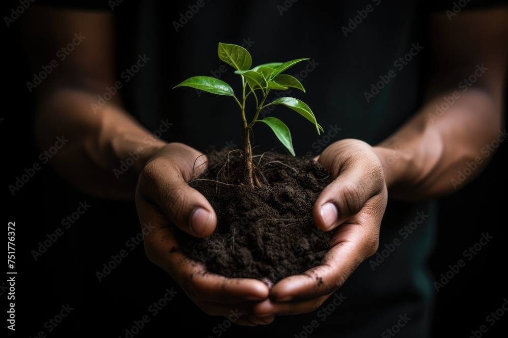 Sunlight streams through as hands cradle a pot of green, symbolizing new beginnings. Human connection with nature: a person holding a plant with vibrant green leaves. Sunlight streams through as hands cradle a pot of green, symbolizing new beginnings. Human connection with nature: a person holding a plant with vibrant green leaves.