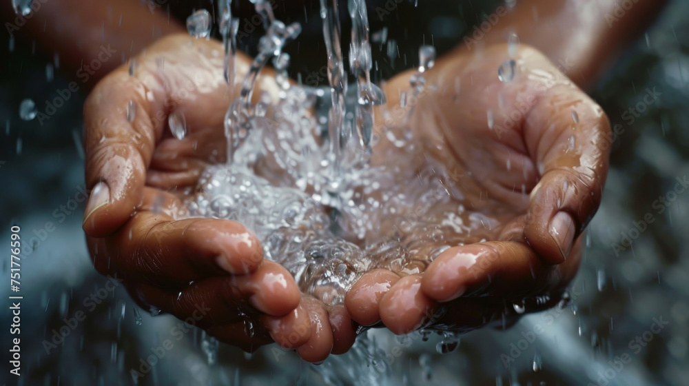 Close-up of Water Splashing on Cupped Human Hands