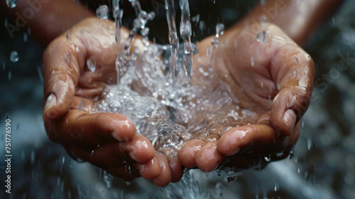 Close-up of Water Splashing on Cupped Human Hands