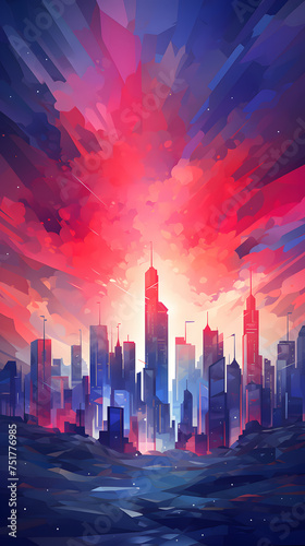 A modern and abstract representation of a city skyline with bold lines and vibrant colors, creating a sleek and urban mobile wallpaper, Illustration, digital art, Generative AI
