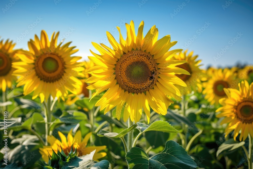 Fields of Gold: Sunflowers Stretching to Horizon, AI Generative
