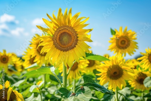 Vast Sunflower Field Beneath Azure Sky, AI Generative 