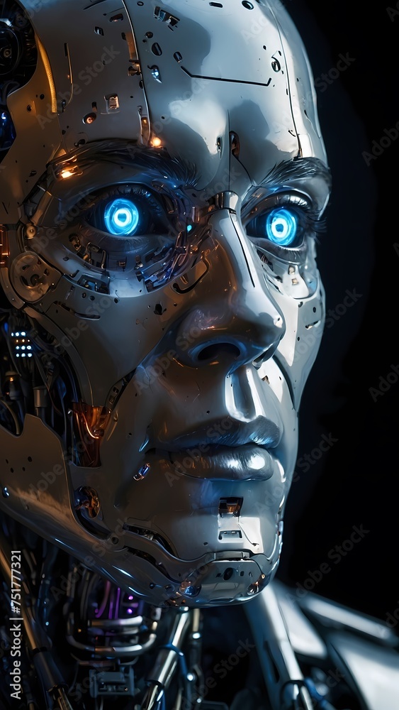 Humanoid robot character with artificial intelligence, symbolizing technological advancement and artificial intelligence in modern life Humanoid robot character with artificial intelligence, symbolizing technological advancement and artificial intelligence in modern life