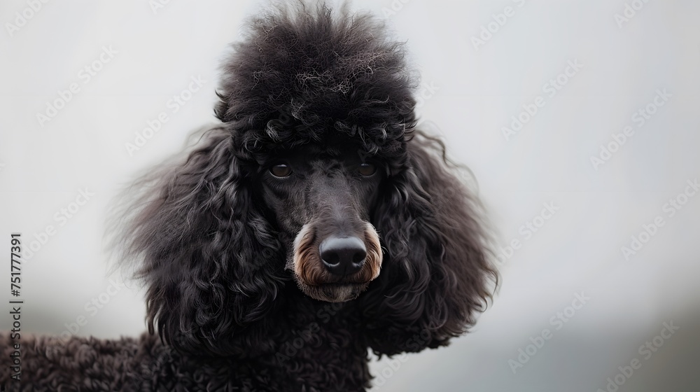 Portrait of a Black Standard Poodle with a Fluffy Head Portrait of a Black Standard Poodle with a Fluffy Head