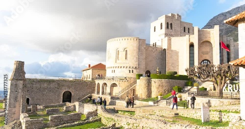 View of inside Kruja castle in Albania in afternoon sky 3 march 2024 photo