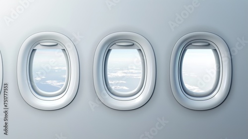 A detailed representation of three realistic airplane portholes made of white plastic