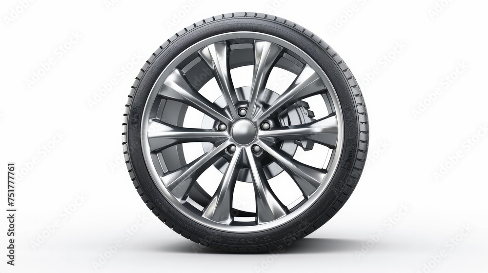 aluminum car wheels and tires showcased against a crisp white background