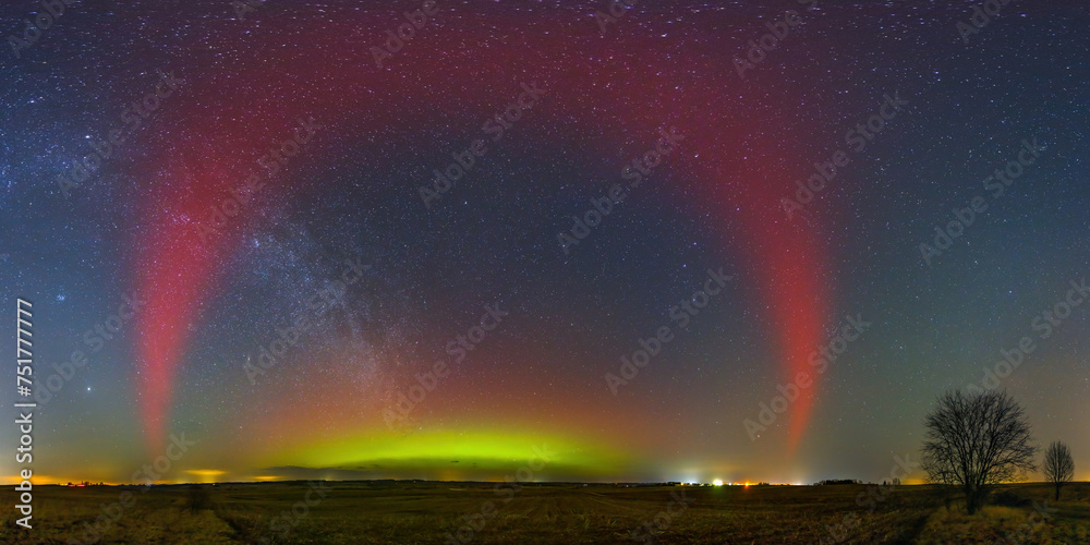 SAR arc - a phenomenon known as Stable Auroral Red arc. Panoramic photo.