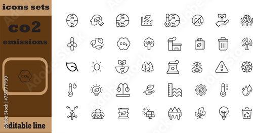 Co2 icons Pixel perfect. Ecology, tree, energy, ....