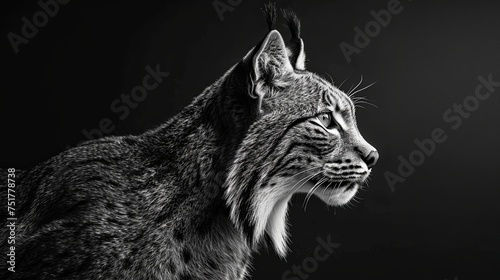 Close-up of lynx head. Wild animal in monochrome style. Illustration for cover, card, postcard, interior design, poster, brochure or presentation.