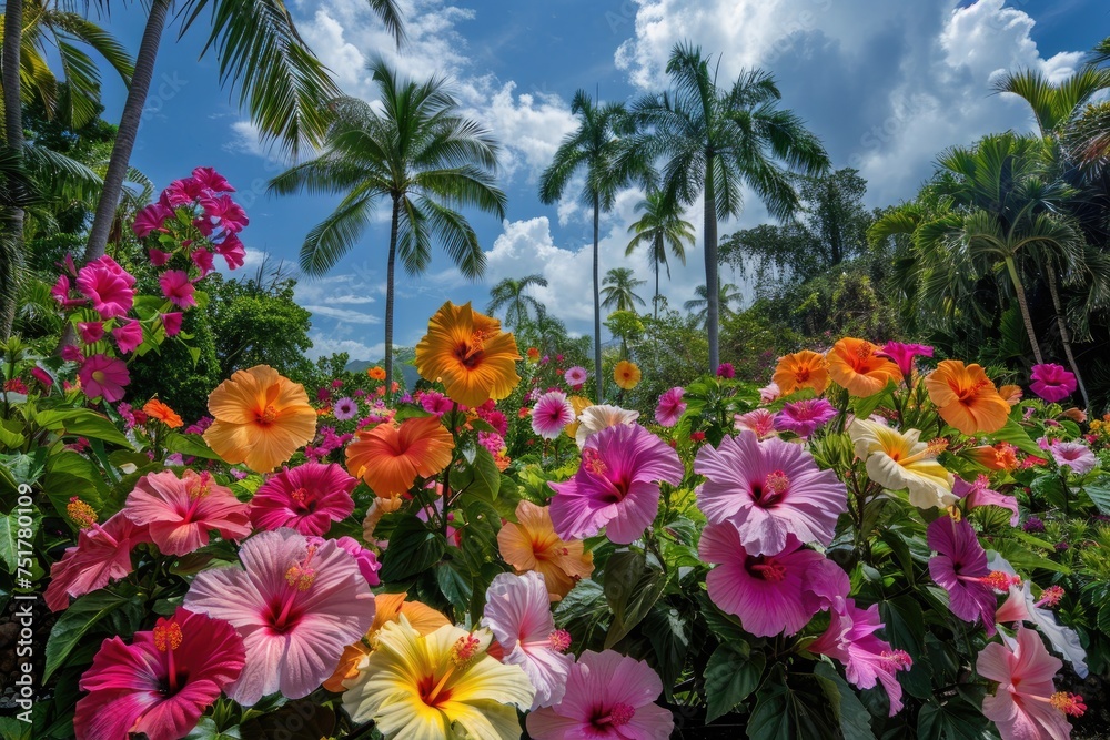 Tropical Reverie: Hibiscus Garden Serenity, AI Generative
