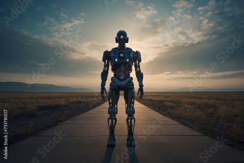 Humanoid robot character with artificial intelligence, symbolizing technological advancement and artificial intelligence in modern life