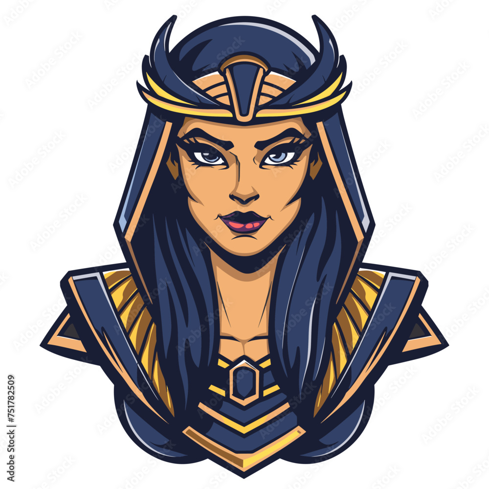 Beautiful woman queen Cleopatra esport vector logotype, logo Cleopatra