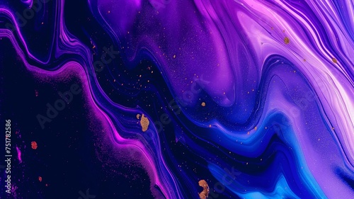 Abstract Purple and Blue Swirls with Golden Flecks Background, Fluid Art Texture, Creative Wallpaper Design