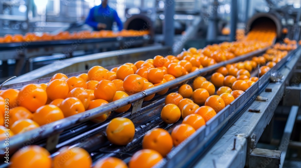 Conveyor Belt Filled With Oranges