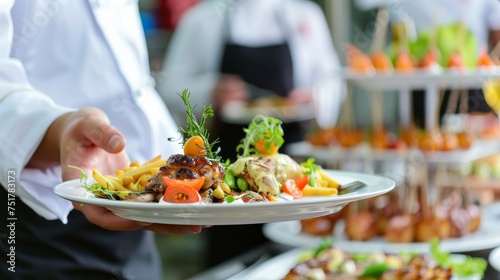 Fototapeta Naklejka Na Ścianę i Meble -  Person Holding Plate of Food on Table