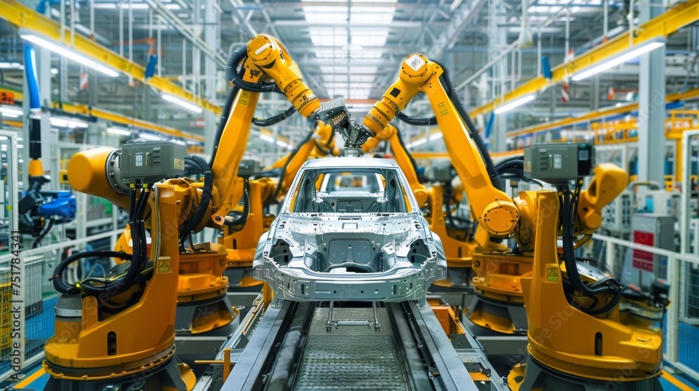 Robot-Operated Assembly Line Building Car