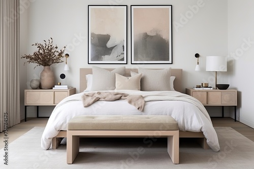 Minimalist Bedroom Bliss  Vintage Console Tables  Luxurious Velvet Bedding  Neutral Color Palette