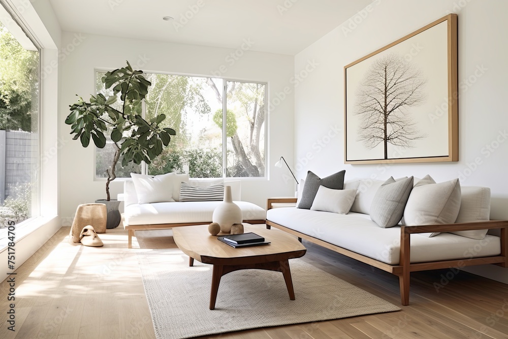 Fototapeta premium Minimalist Home: Clean and Functional Furniture Design showcashing Chic Textiles