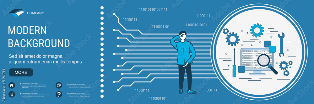 Digital technology banner vector design template. Computer health, testing, bug search concept Digital technology banner vector design template. Computer health, testing, bug search concept